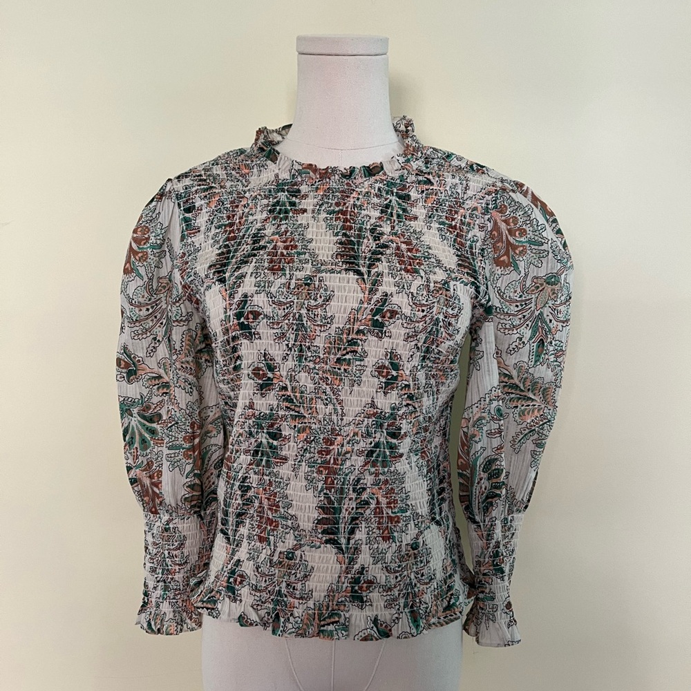 Veronica Beard green floral blouse size small